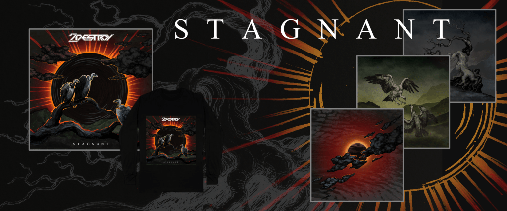 graphic showing three illustrations for single music releases, one album cover and one longsleeve design for a metal album. by kayla cerrone